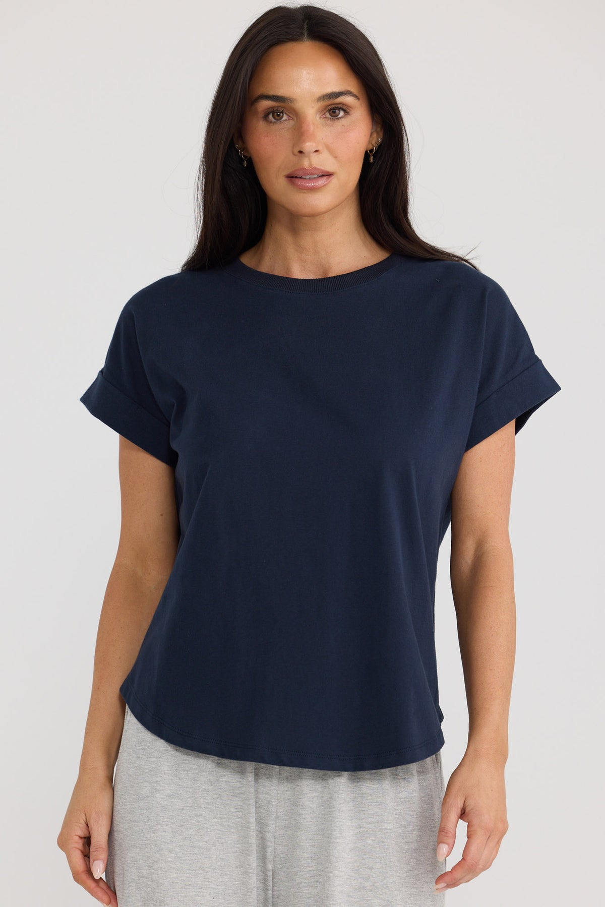 Model wearing Sandra Tee in Navy by Brave + True, view 4.