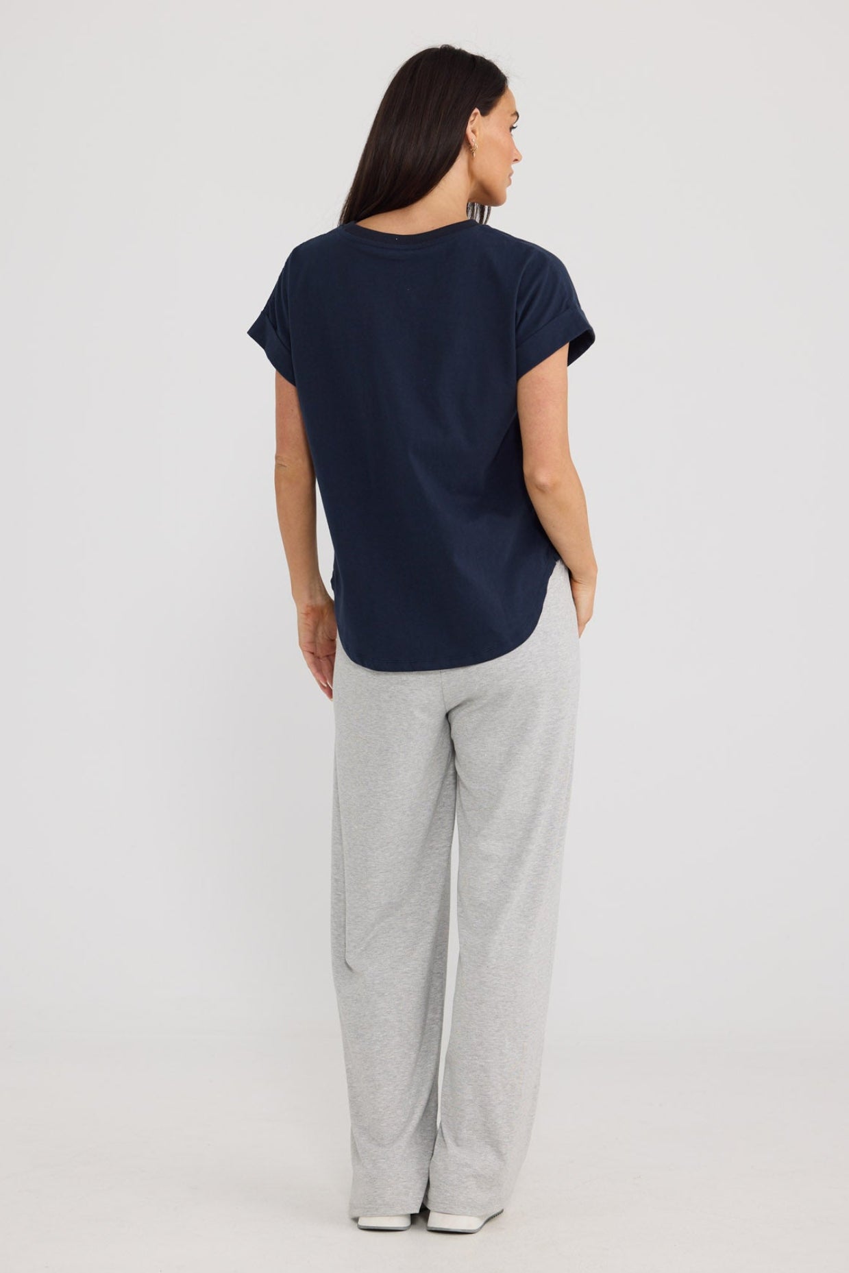 Model wearing Sandra Tee in Navy by Brave + True, view 2.