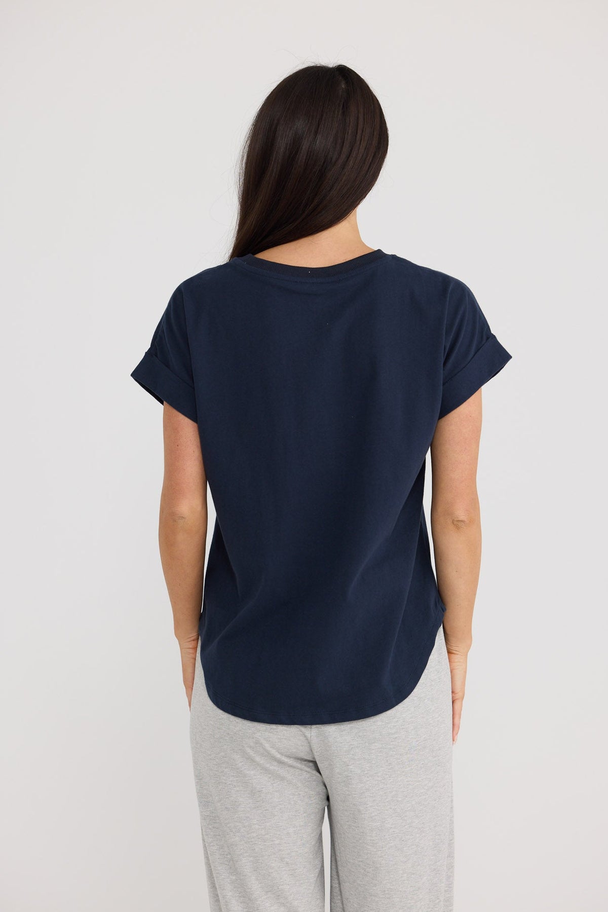 Model wearing Sandra Tee in Navy by Brave + True, view 3.