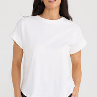 Model wearing Sandra Tee in White by Brave + True, view 4.