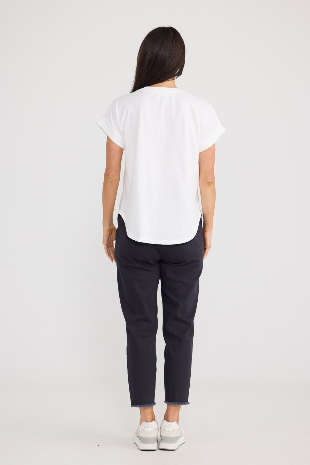 Model wearing Sandra Tee in White by Brave + True, view 3.