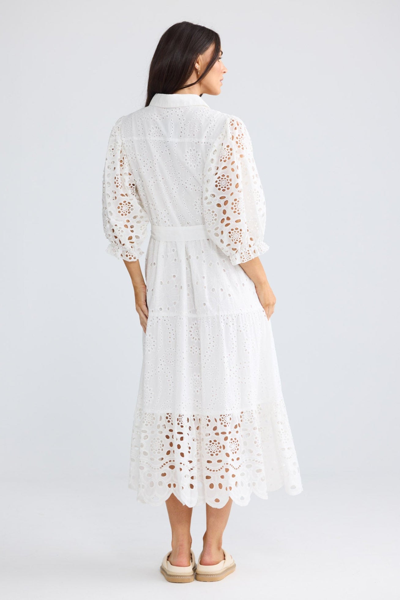 Model wearing Donnie Dress in White by Brave + True, view 3.