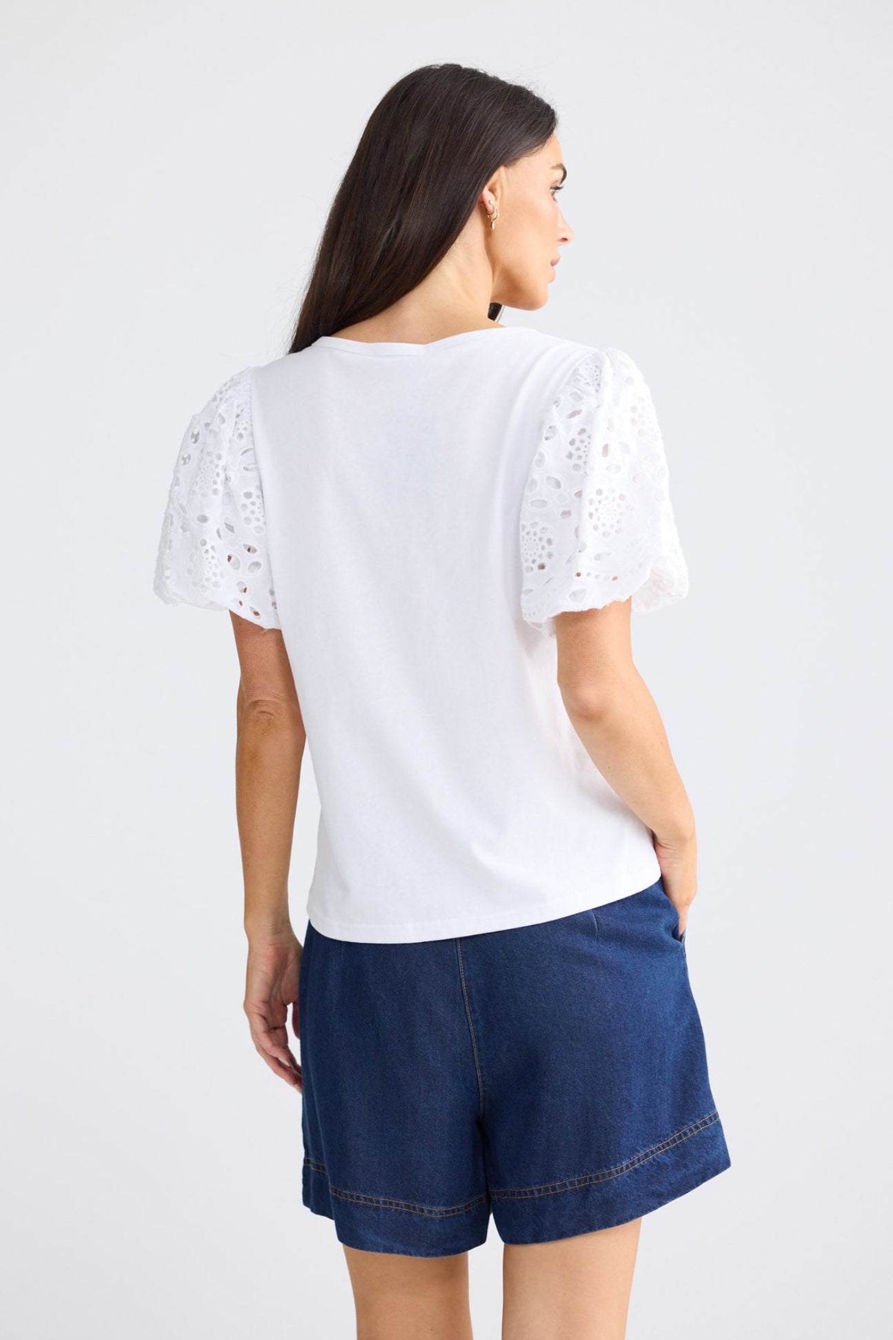 Model wearing Molly Tee in White by Brave + True, view 3.