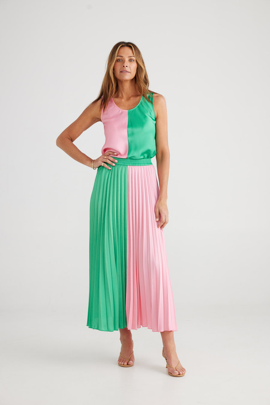 Alias Pleated Skirt - Two Tone Green Pink
