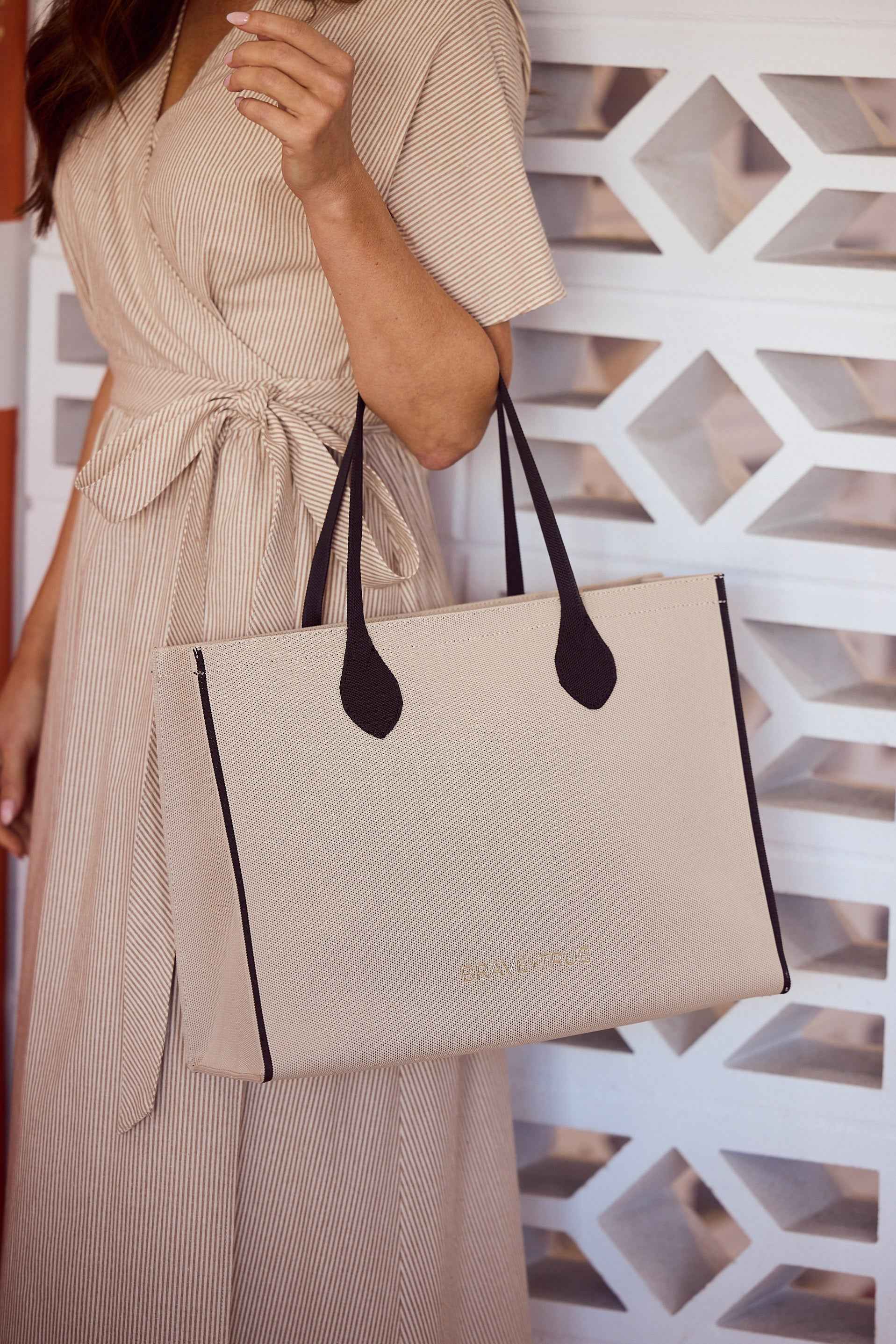 Matcha Tote Bag - Natural With Black