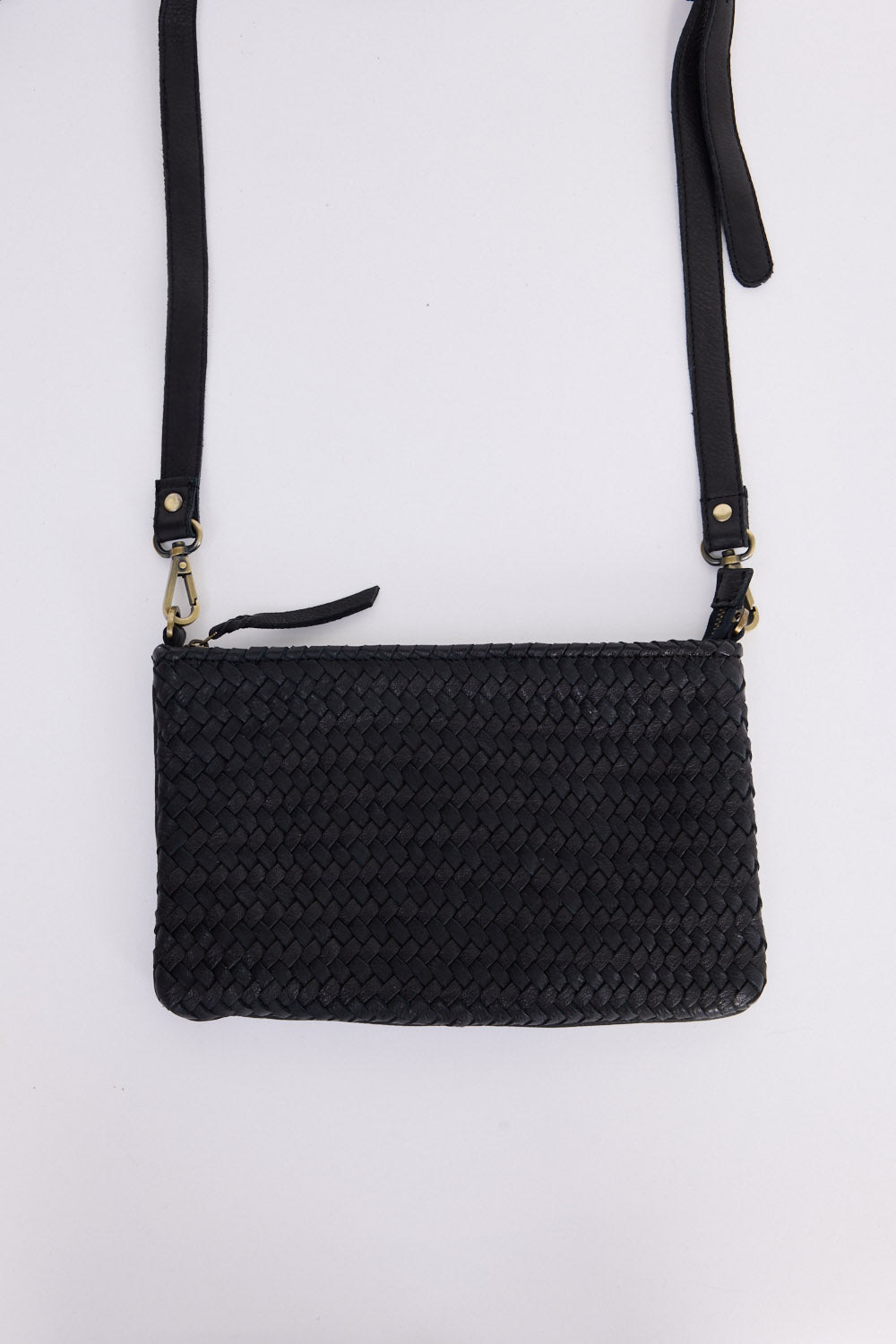 Cassidy Bag - Black bag in black with woven texture, front view on white background