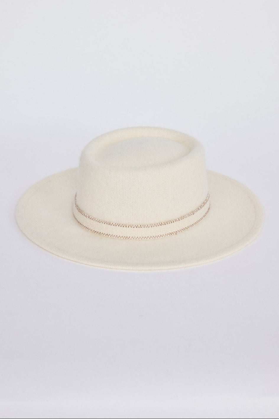 Road Trip Hat - Cream hat in cream with wide brim silhouette, front view on white background