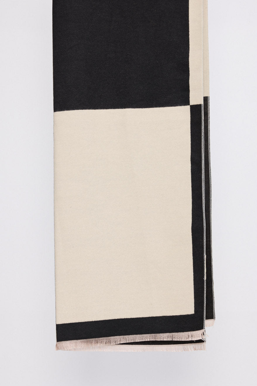 Indra Scarf - Beige W Black scarf in beige with black with colour-block design, front view on white background