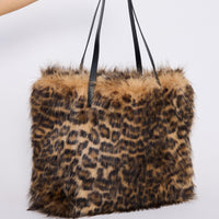 Luna Tote Bag - Leopard tote bag in leopard with faux fur texture, front view.