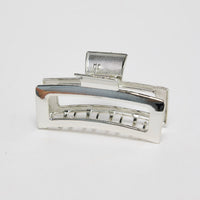 Shelby Hair Claw in silver - front view of the rectangular metal hair claw