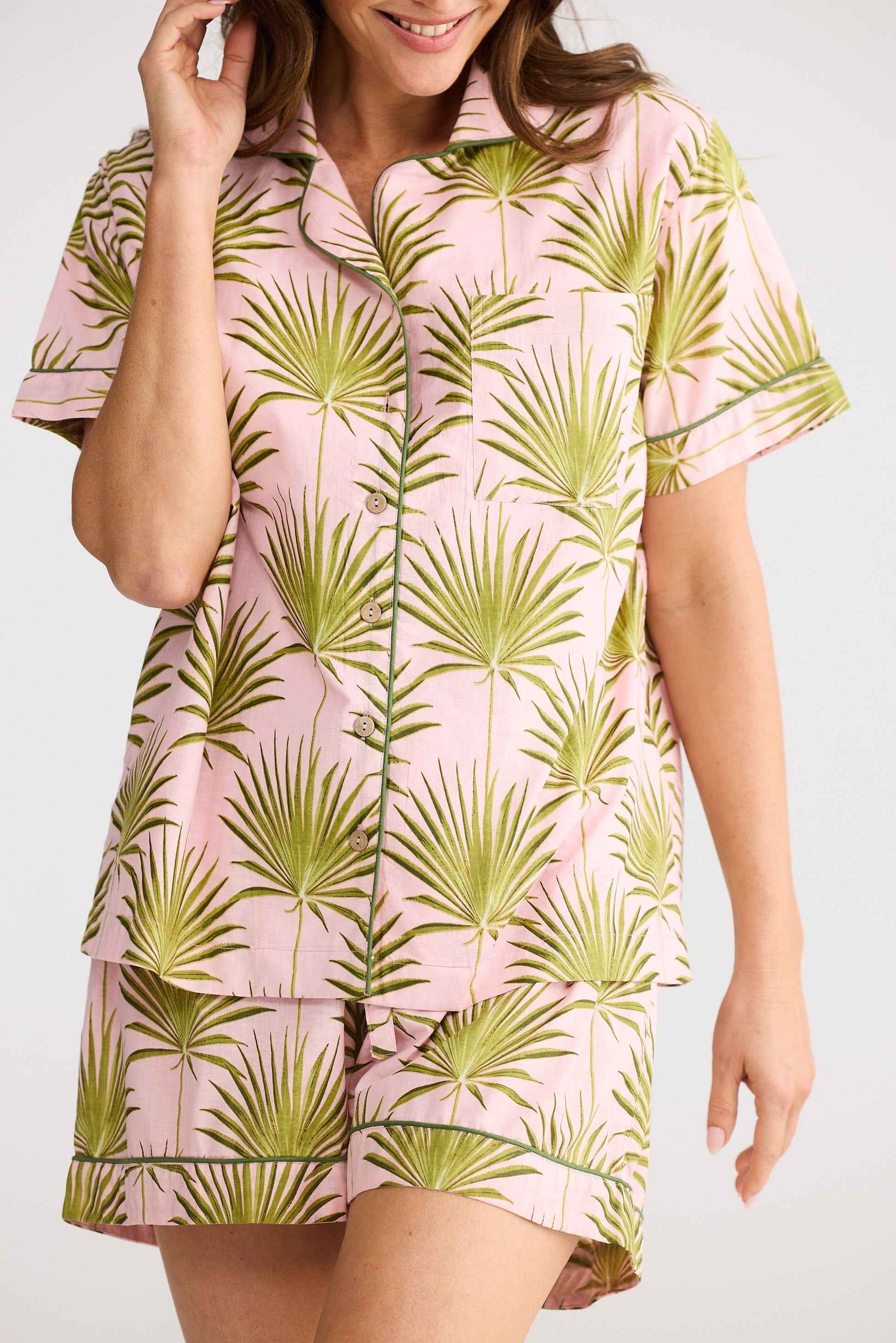 Namaste Pyjama Set - Pink Palm Print
