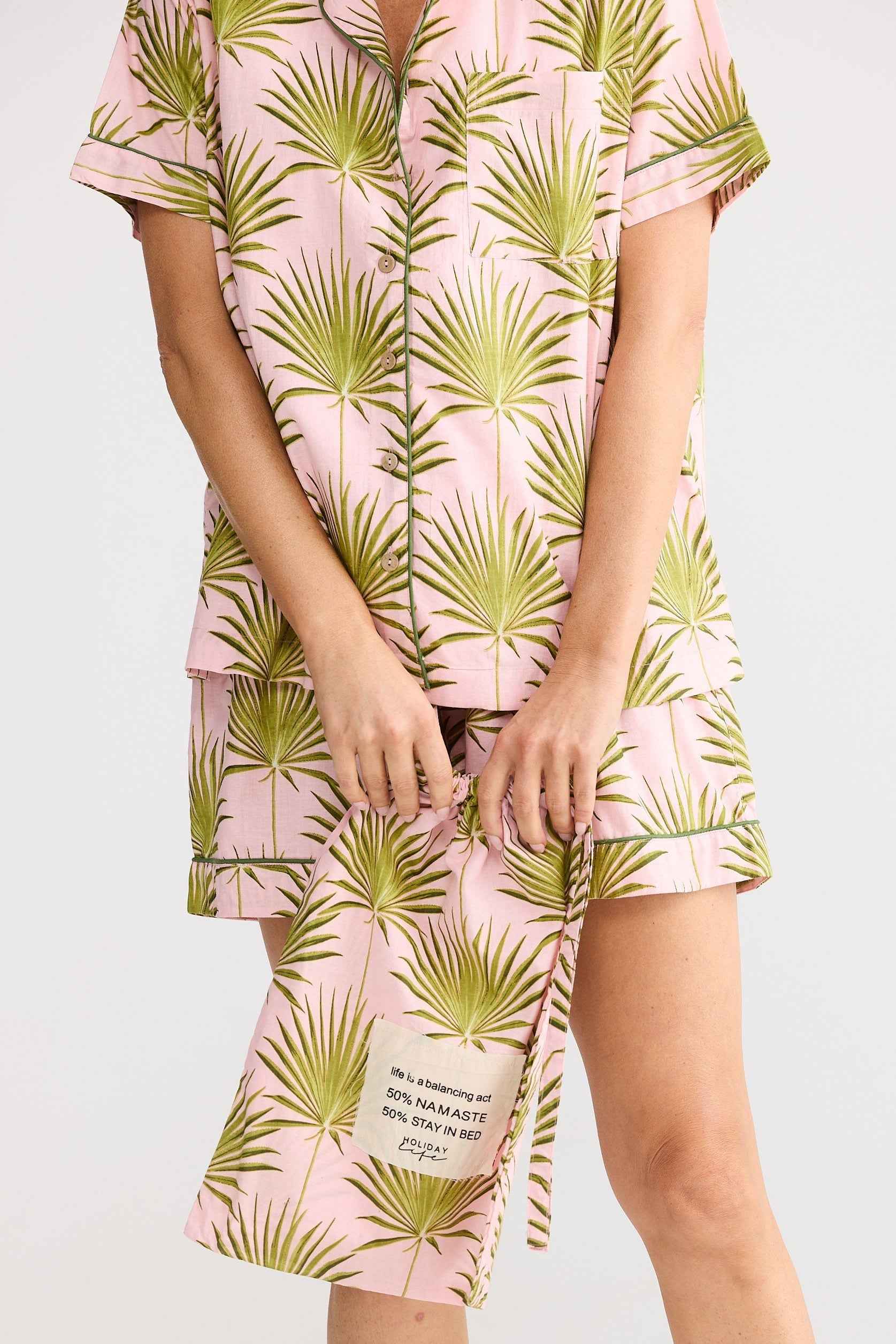 Namaste Pyjama Set - Pink Palm Print