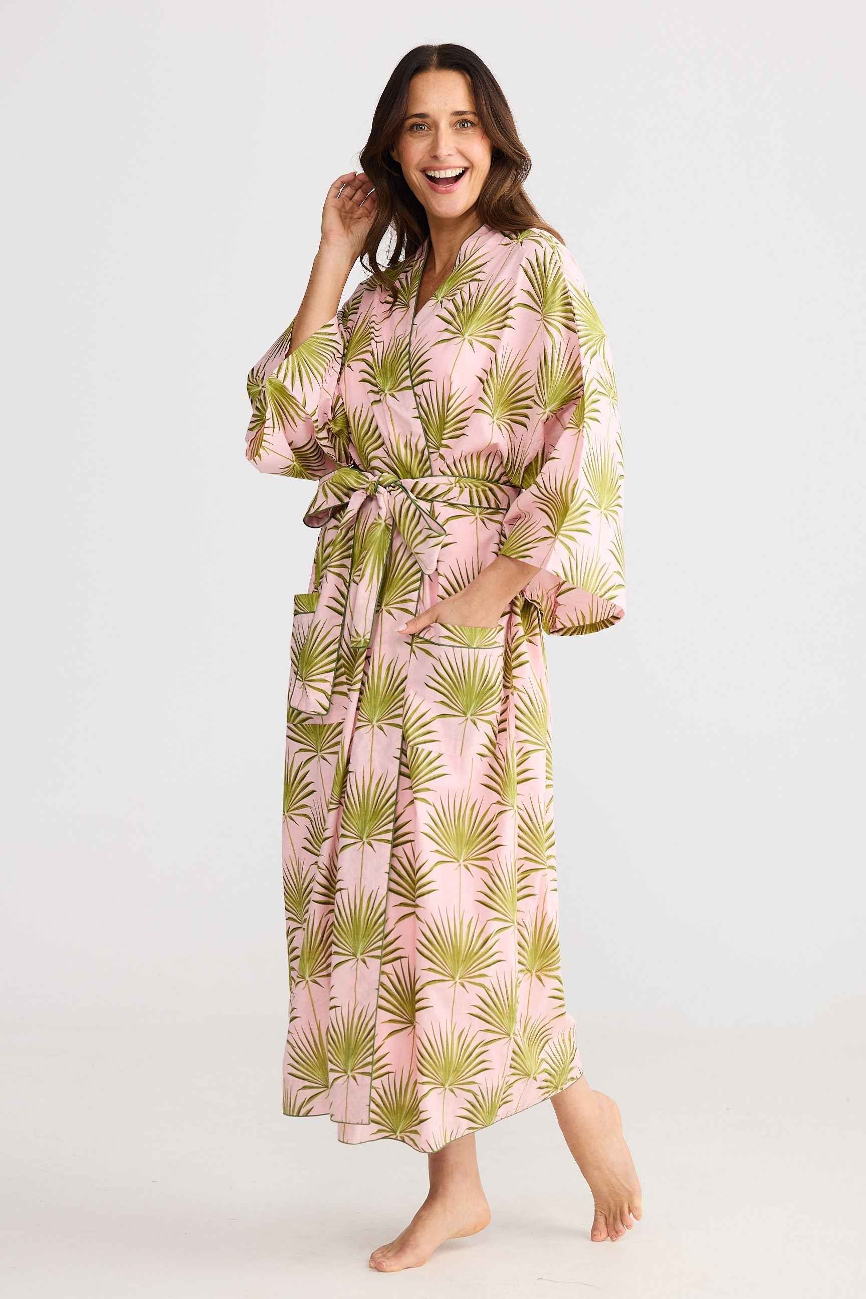 Namaste Robe - Pink Palm Print