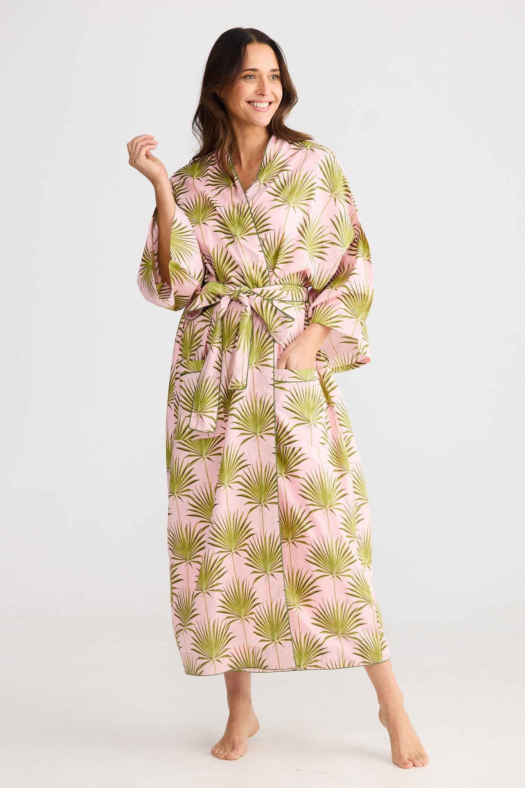 Namaste Robe - Pink Palm Print