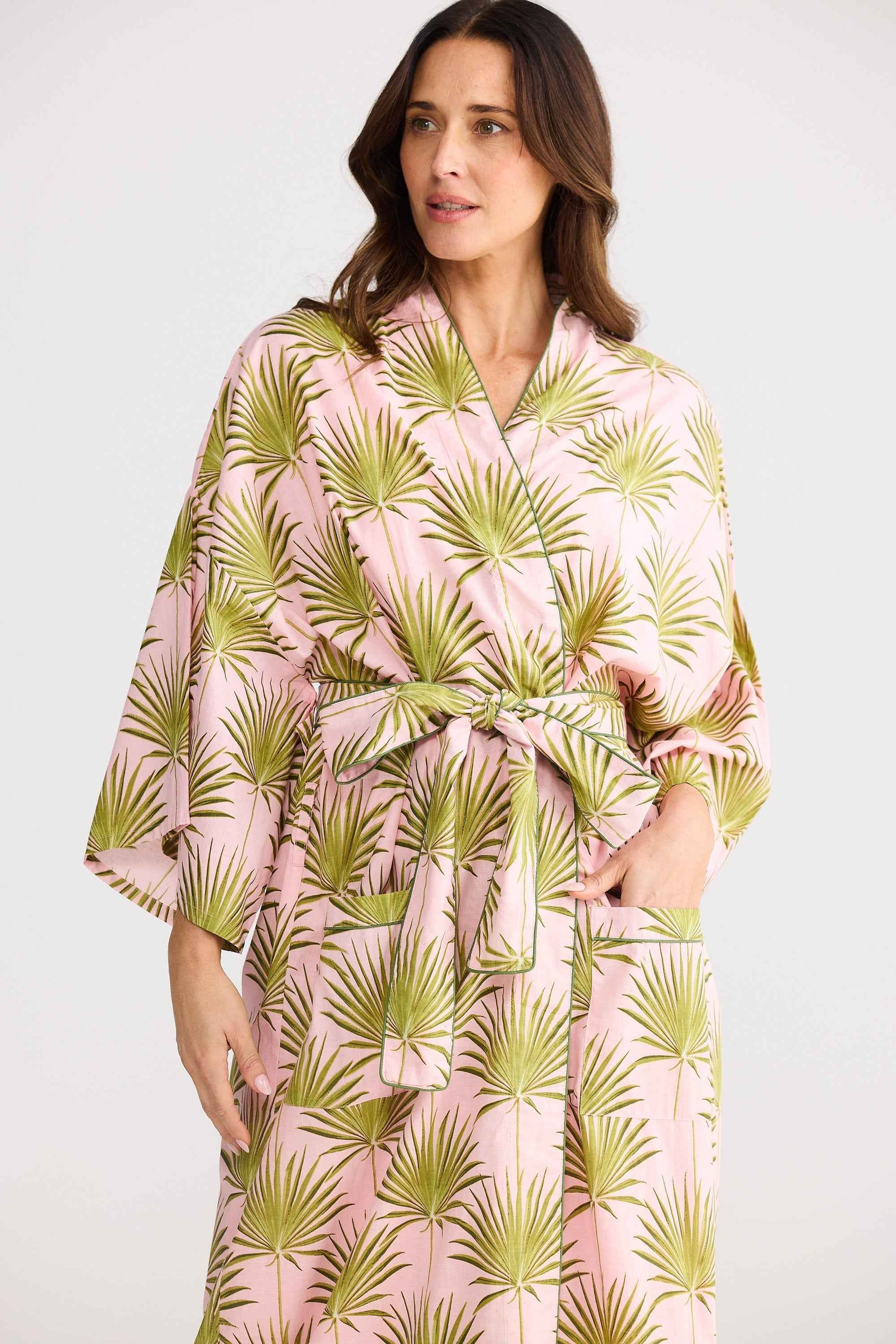 Namaste Robe - Pink Palm Print