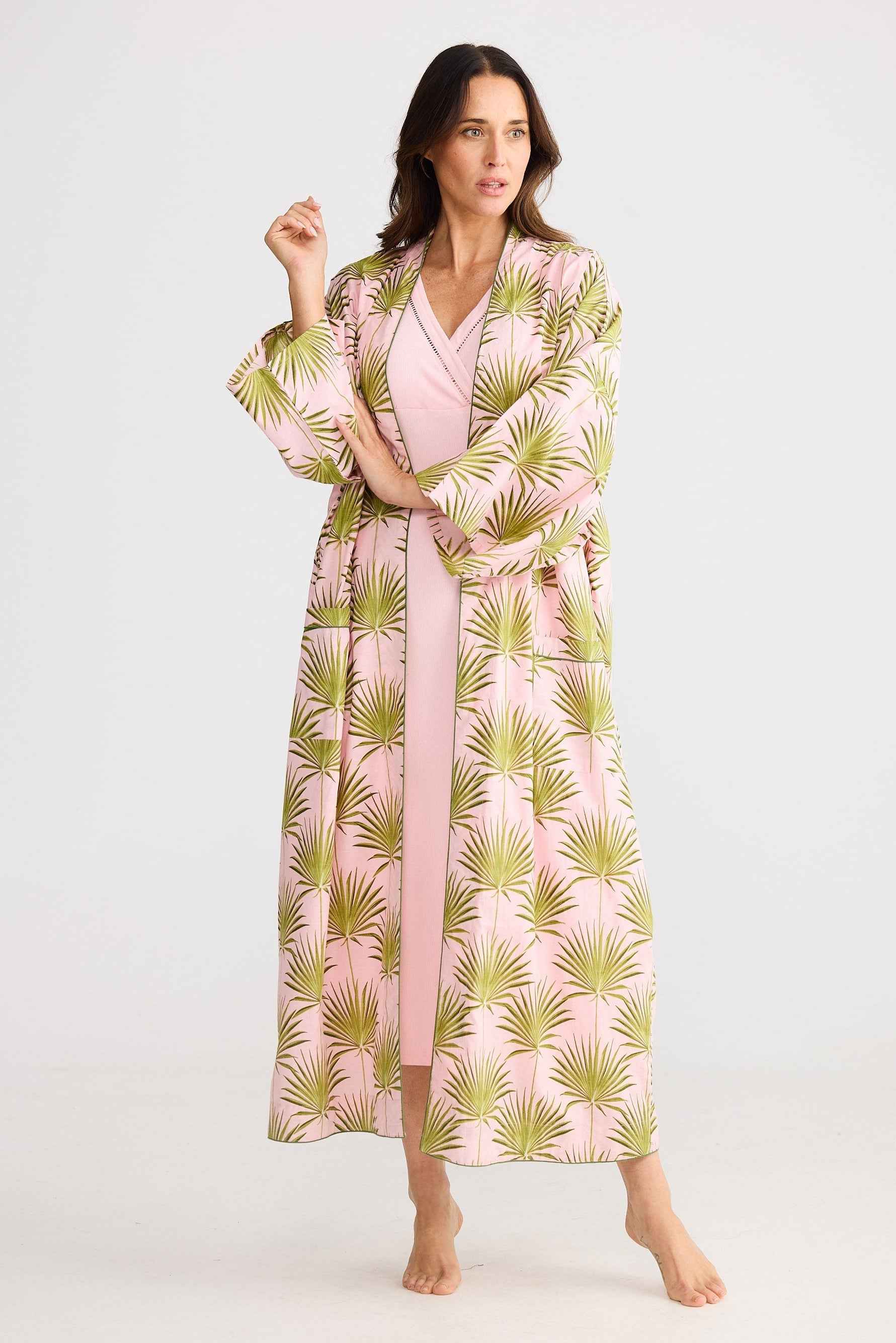 Namaste Robe - Pink Palm Print