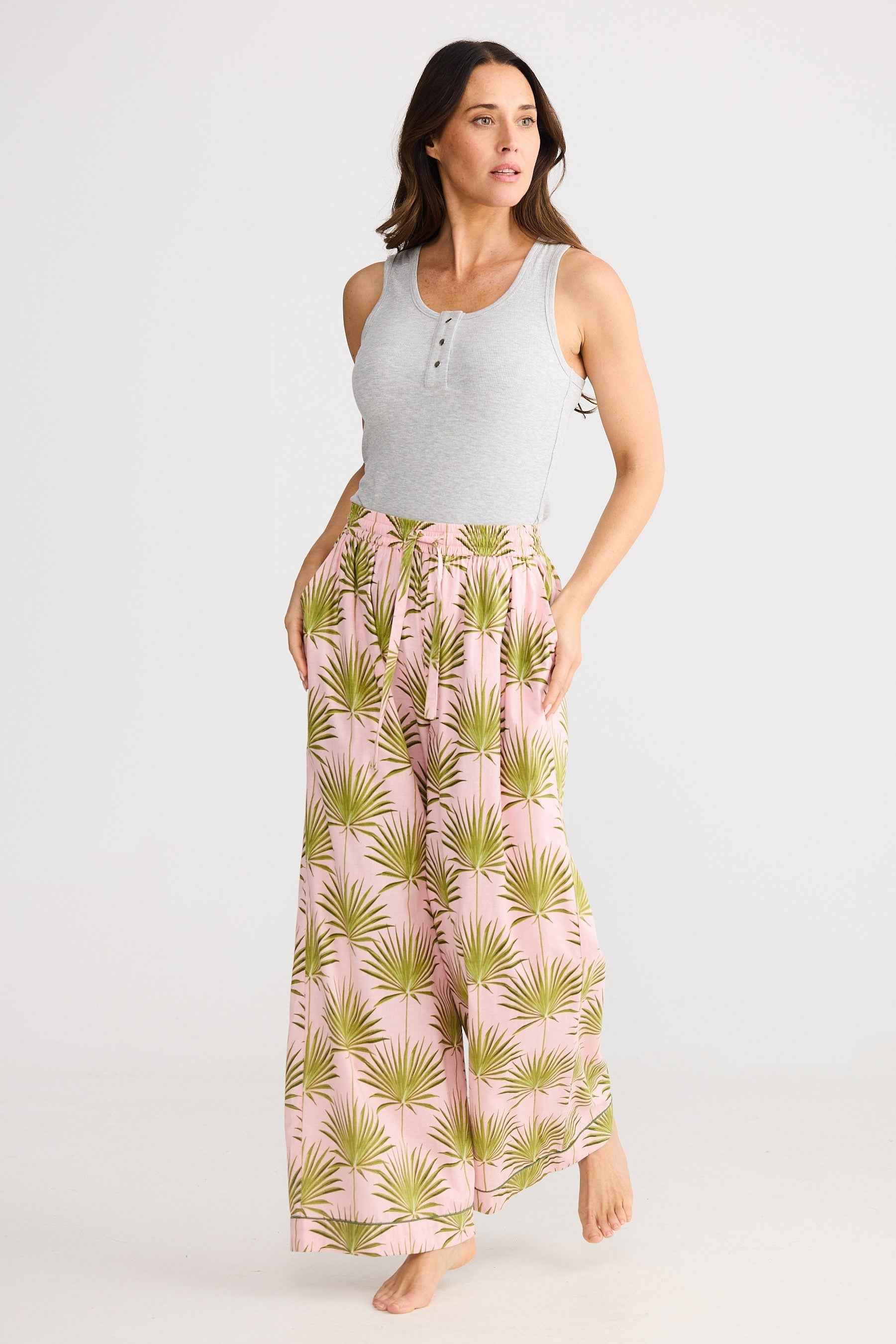 Slumber Pant - Pink Palm Print