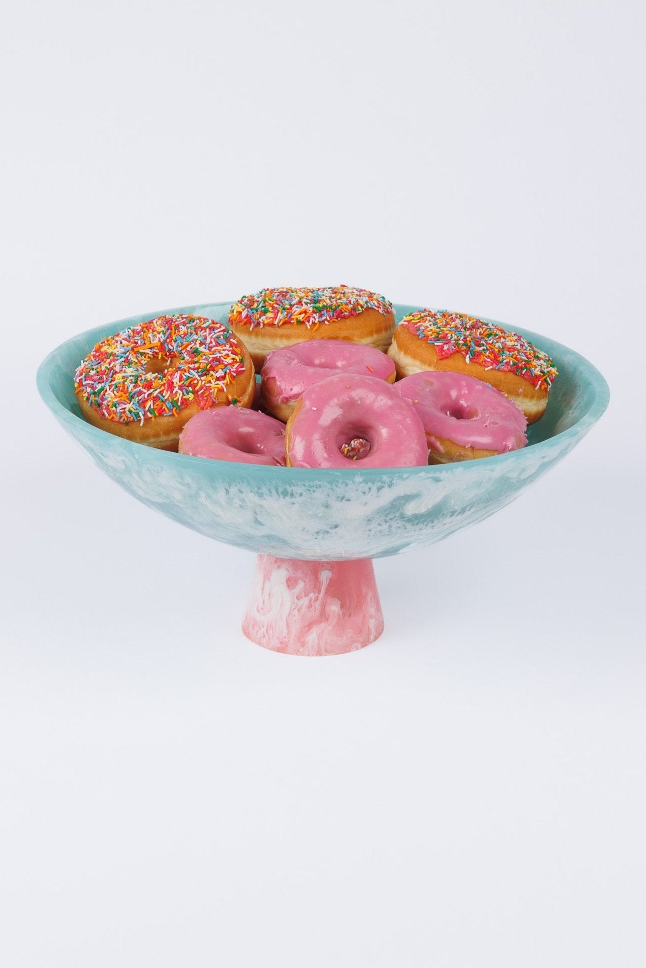 Athena Pedestal Bowl - Blue W Pink