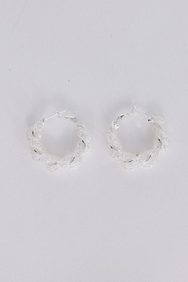 Opulence Earrings in silver with soft textured finish, front view.