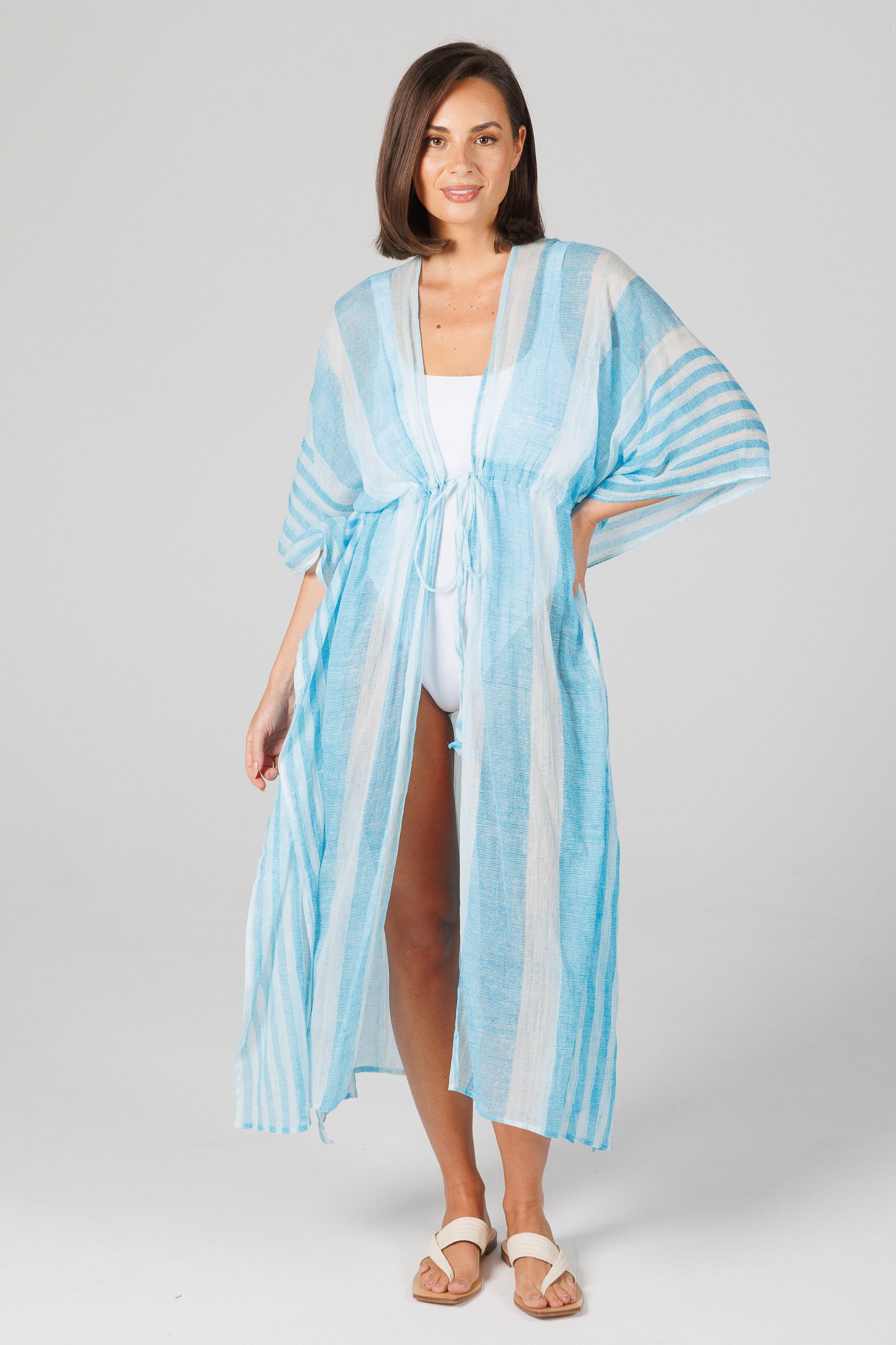 Asta Long Kaftan - Aqua Stripe