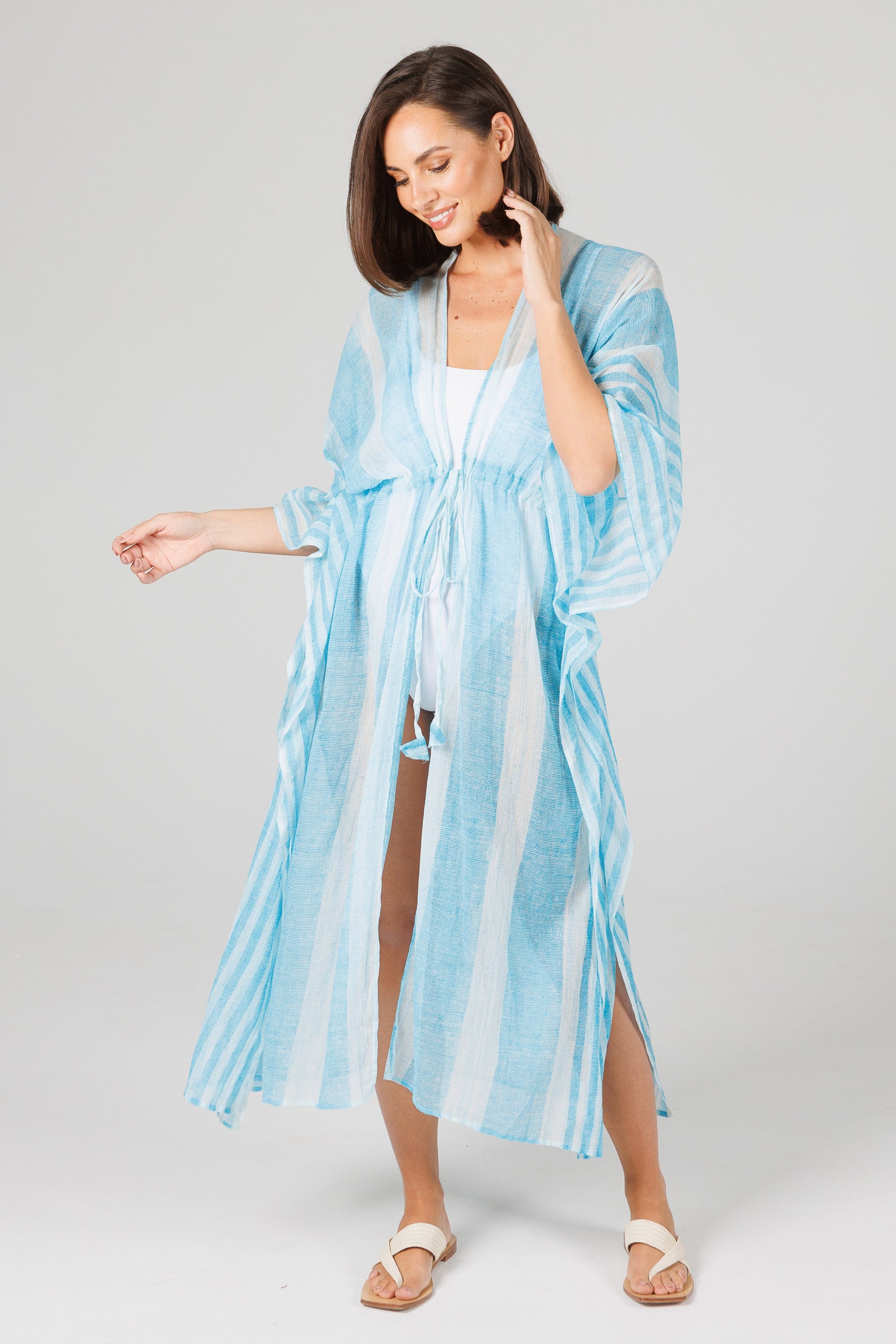 Asta Long Kaftan - Aqua Stripe