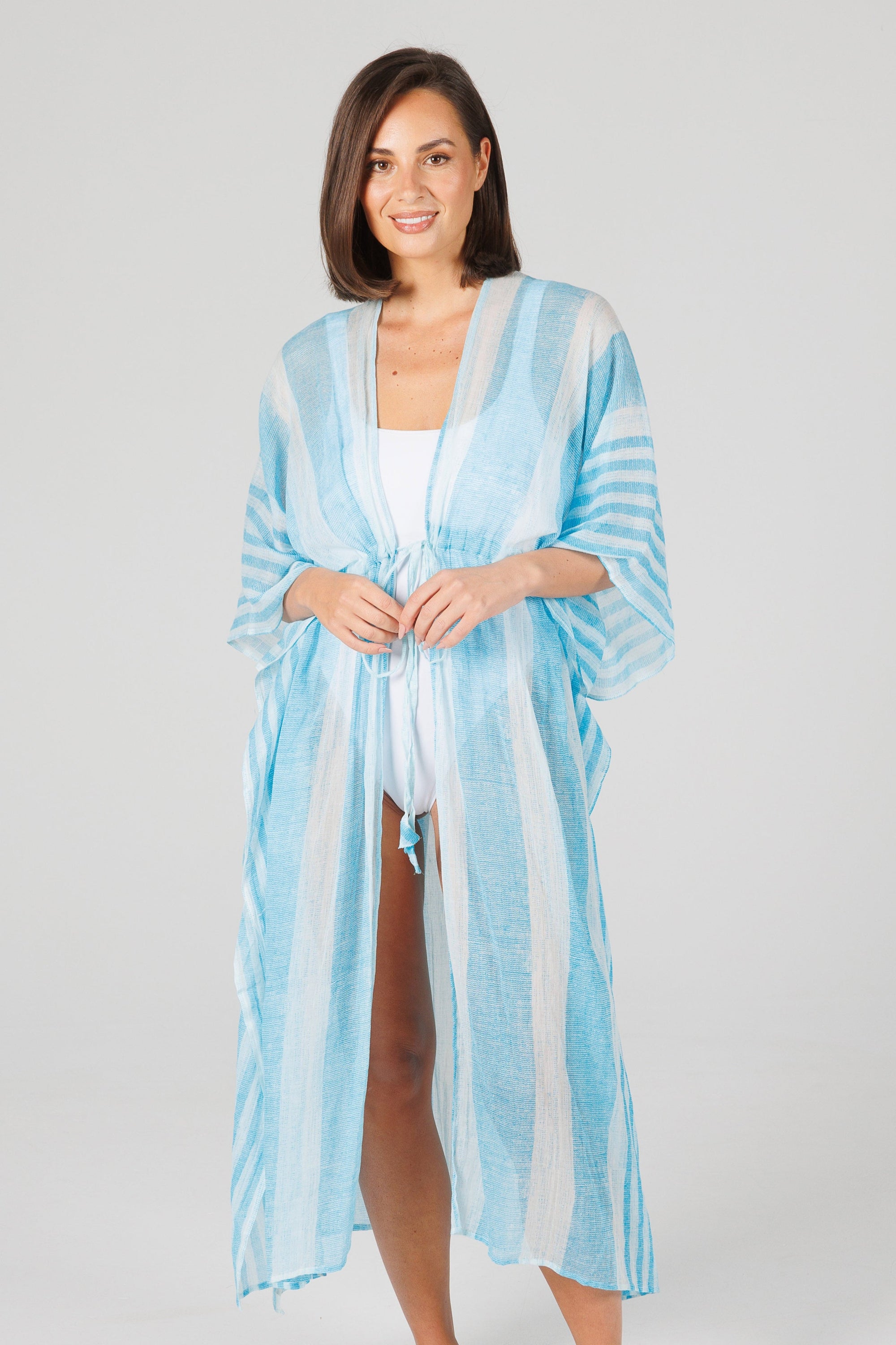 Asta Long Kaftan - Aqua Stripe