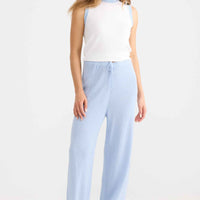 Model wearing Ruthie Knit Pant in powder blue.