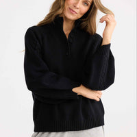 Model wearing Roomate Knit in black.