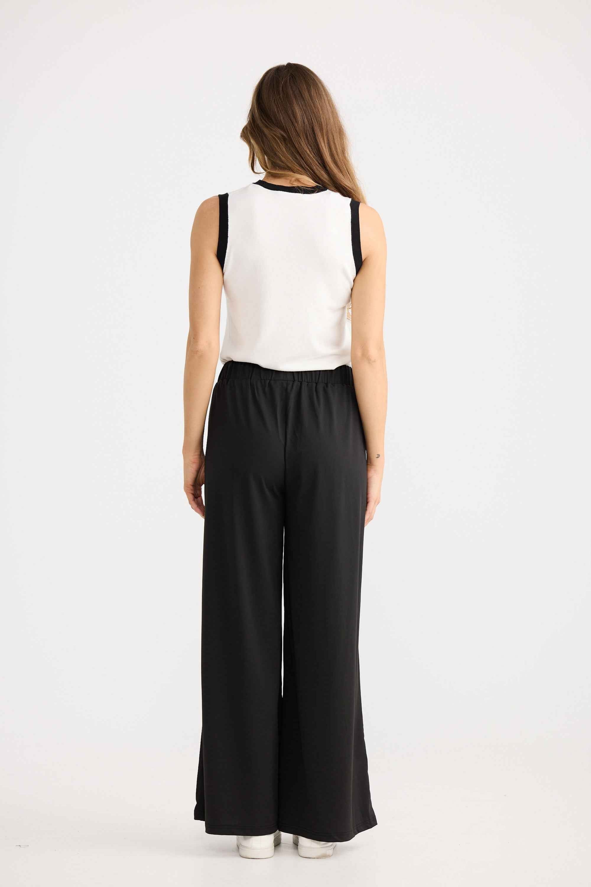 Tovi Flare Pant in black, showing elasticated waist.