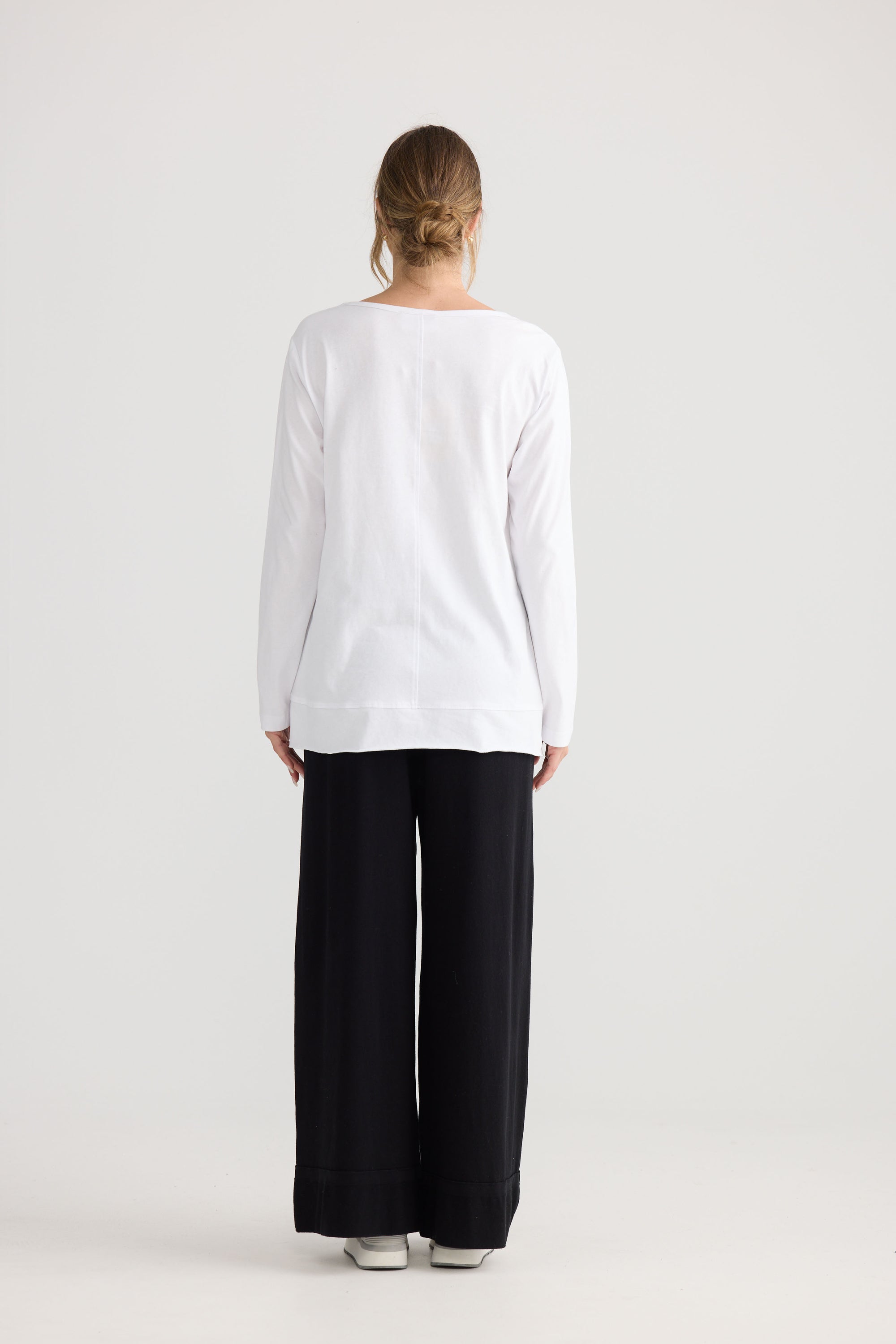 Model wearing Faye Lounge Tee in white.