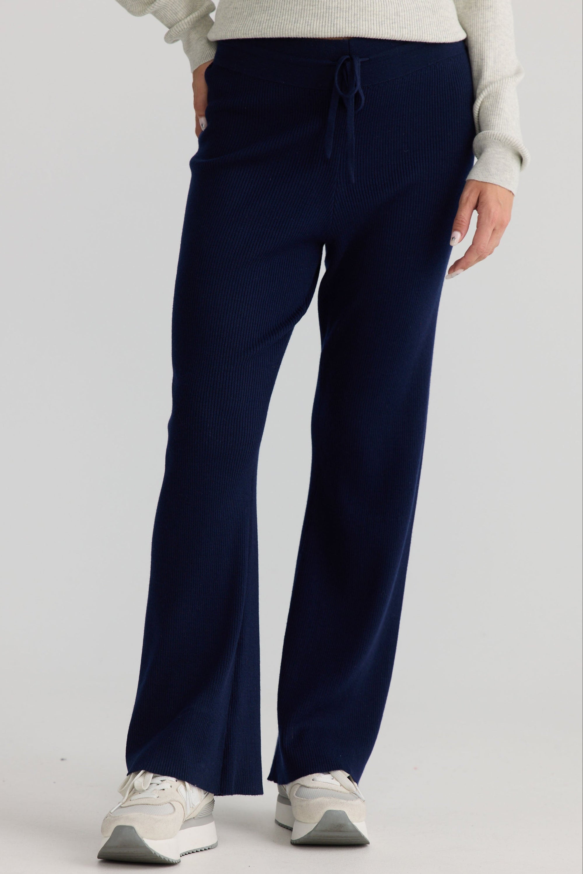 Tilda Pant in navy, showing relaxed leg shape.