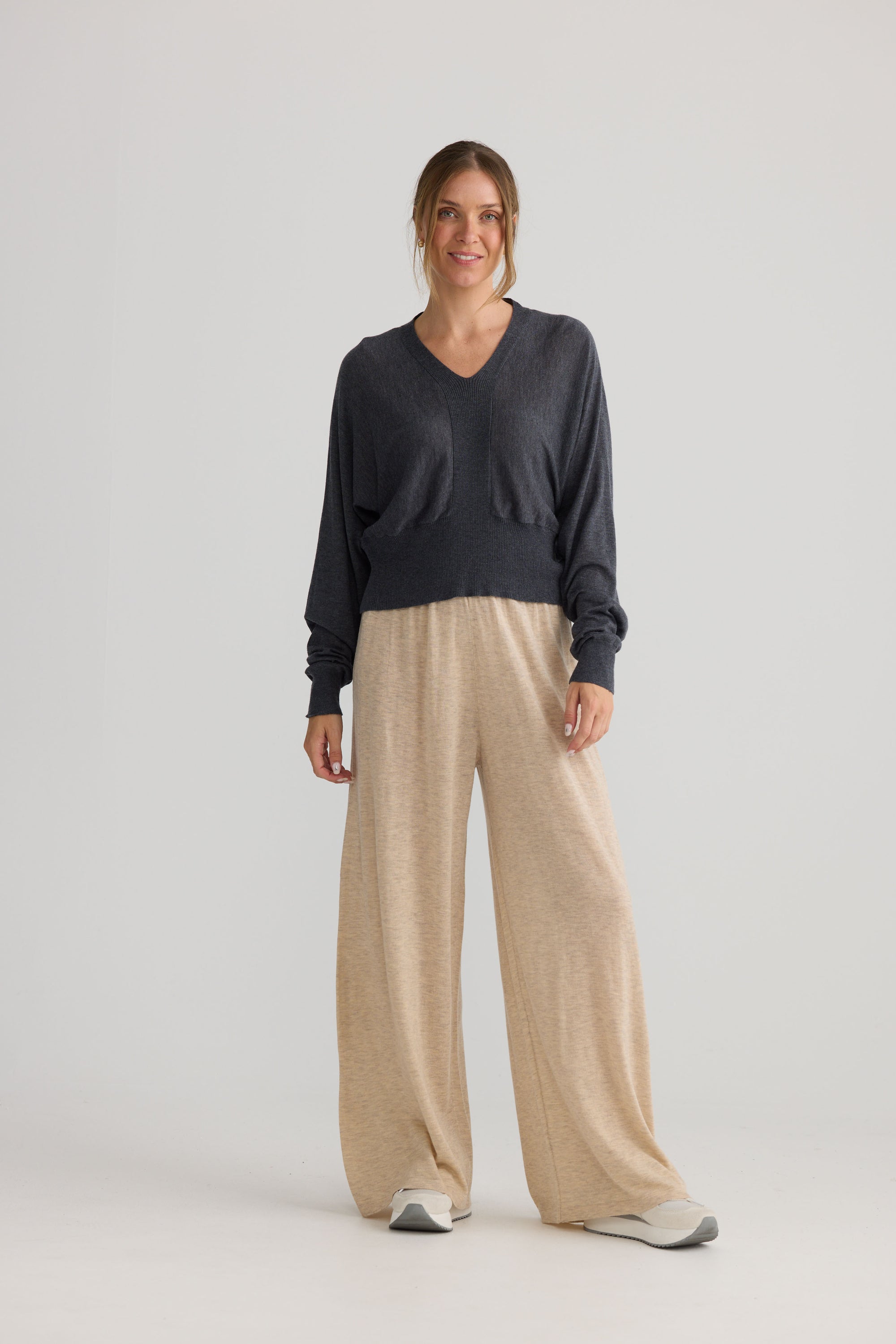 Stillness Knit in charcoal, showing knit texture.