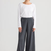 Stillness Knit Pant in charcoal, showing relaxed leg shape.