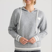 Bold Hearts Hoodie in grey, shown on model.